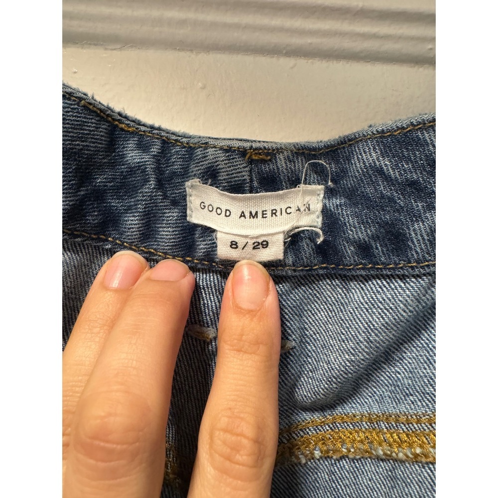 Good American Good 90s Duster Distressed Straight Leg Blue Jeans 8/29 GNDU999T - Picture 3 of 4